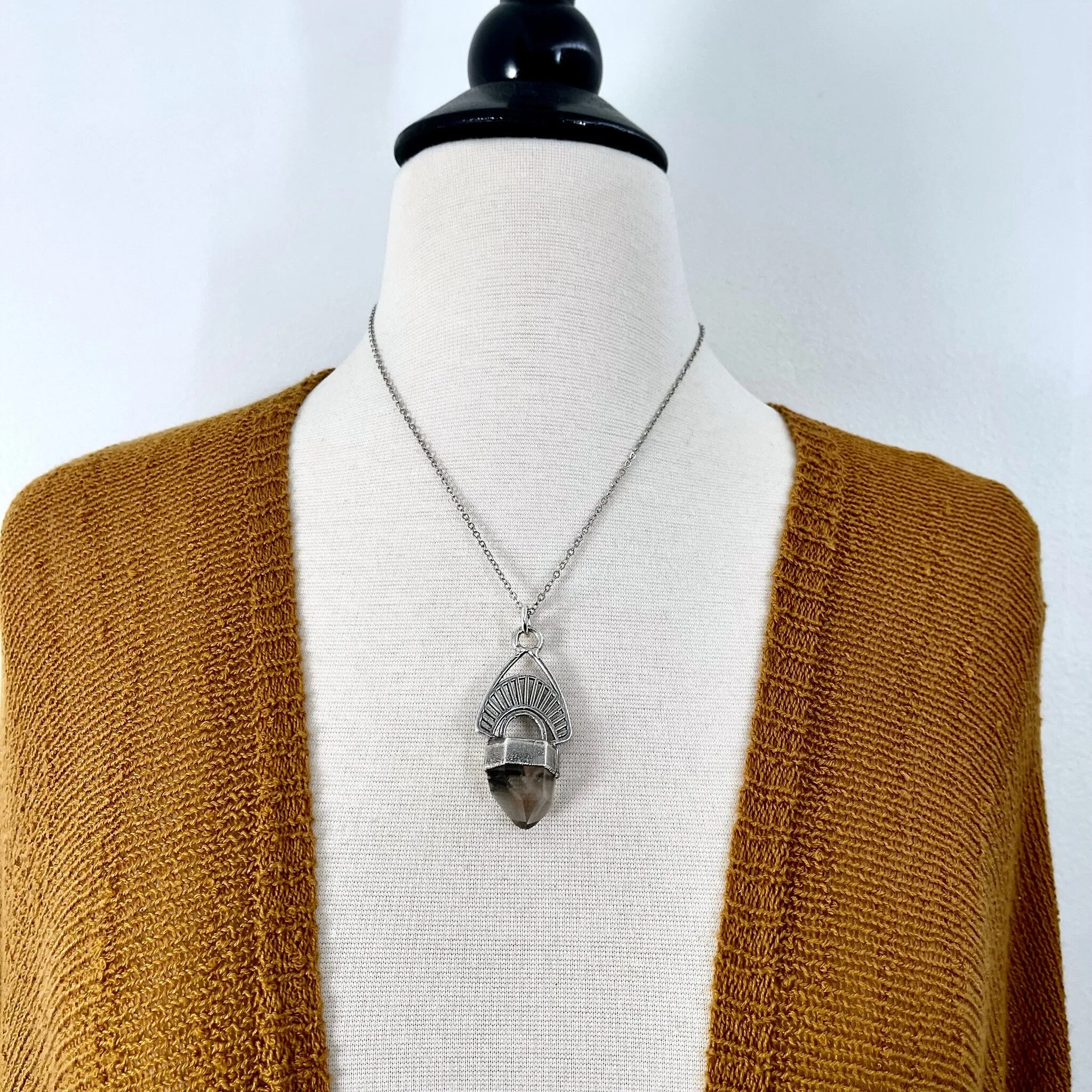 Moss & Moon Collection - Smokey Quartz Statement Necklace set in Fine Silver / One of a Kind - by Foxlark