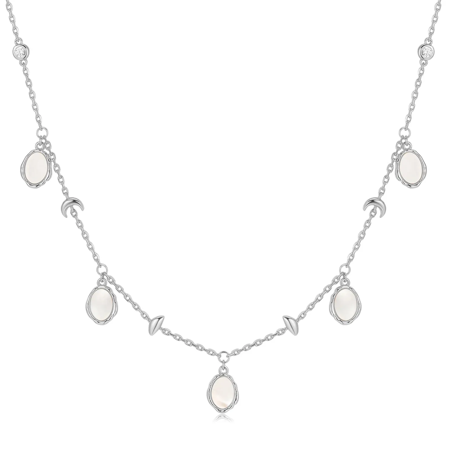 Mother of Pearl Silver Choker - Moon Circle