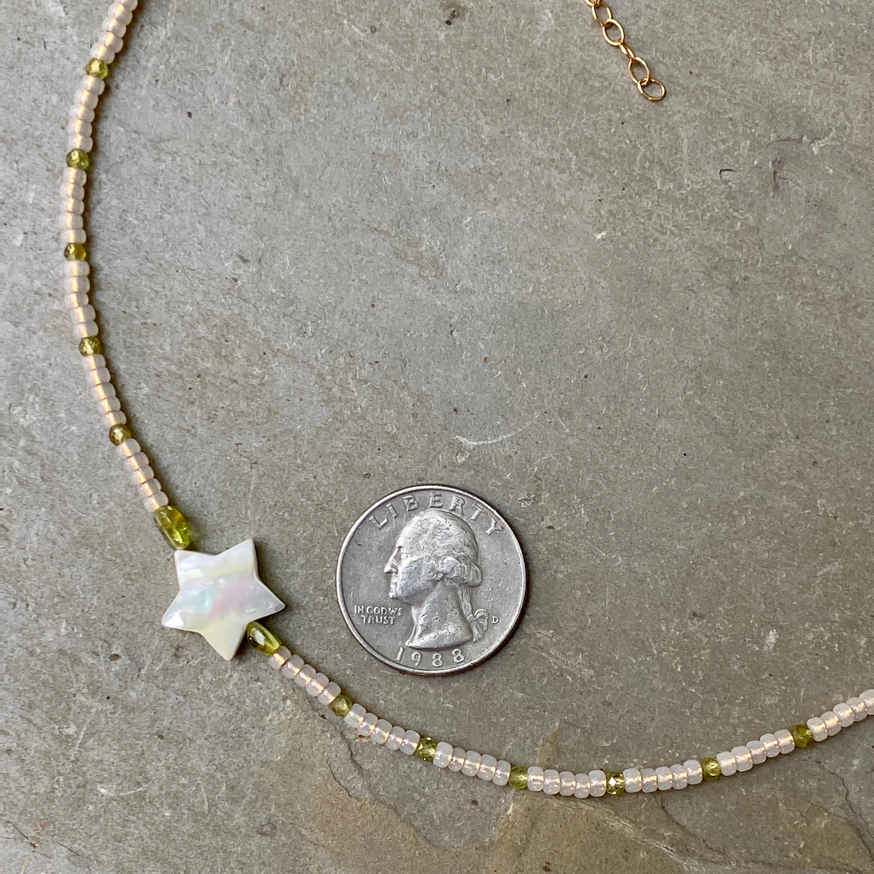 Mother of Pearl Star Choker with Peridot Gemstones