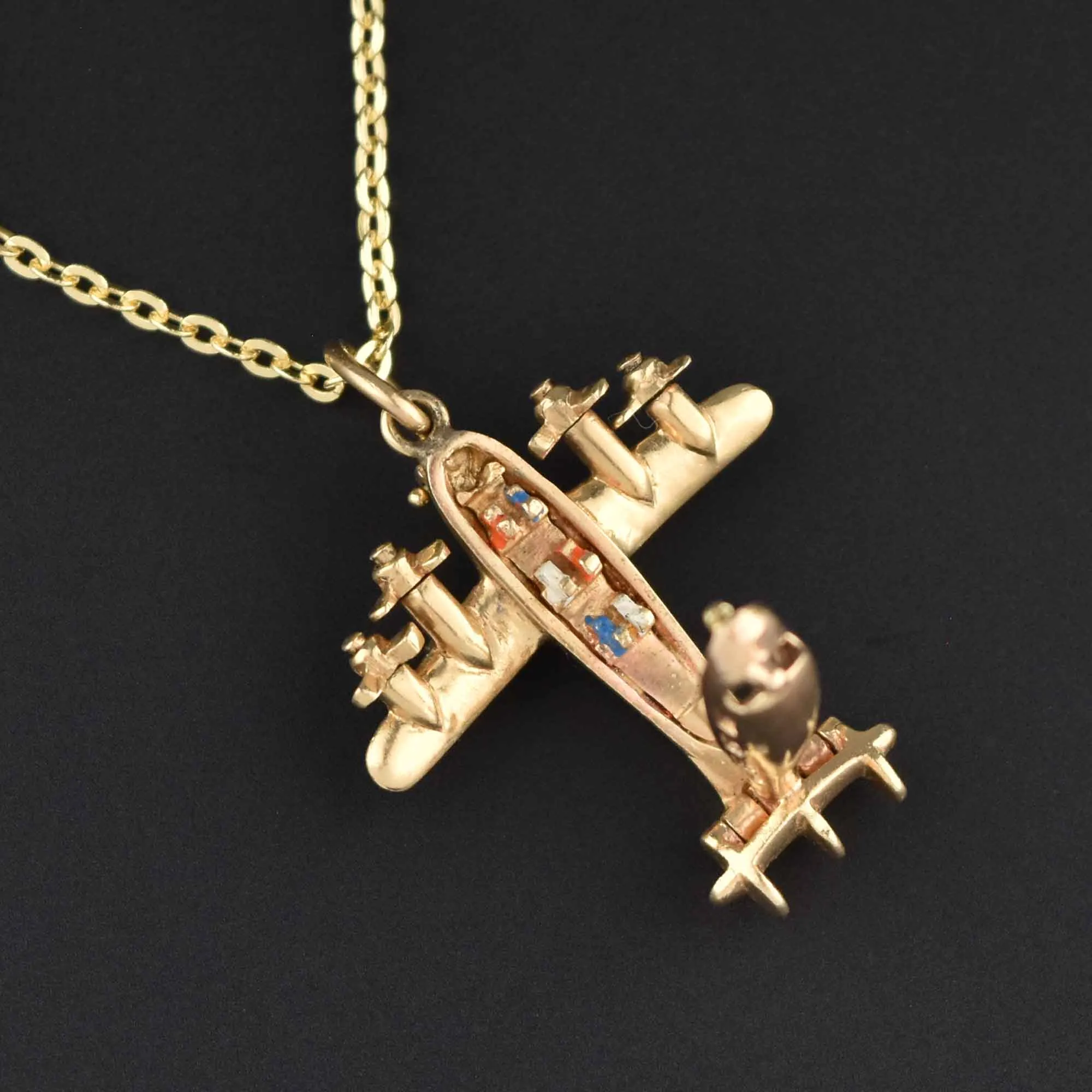 Moveable 14K Gold Airplane Charm Pendant Necklace