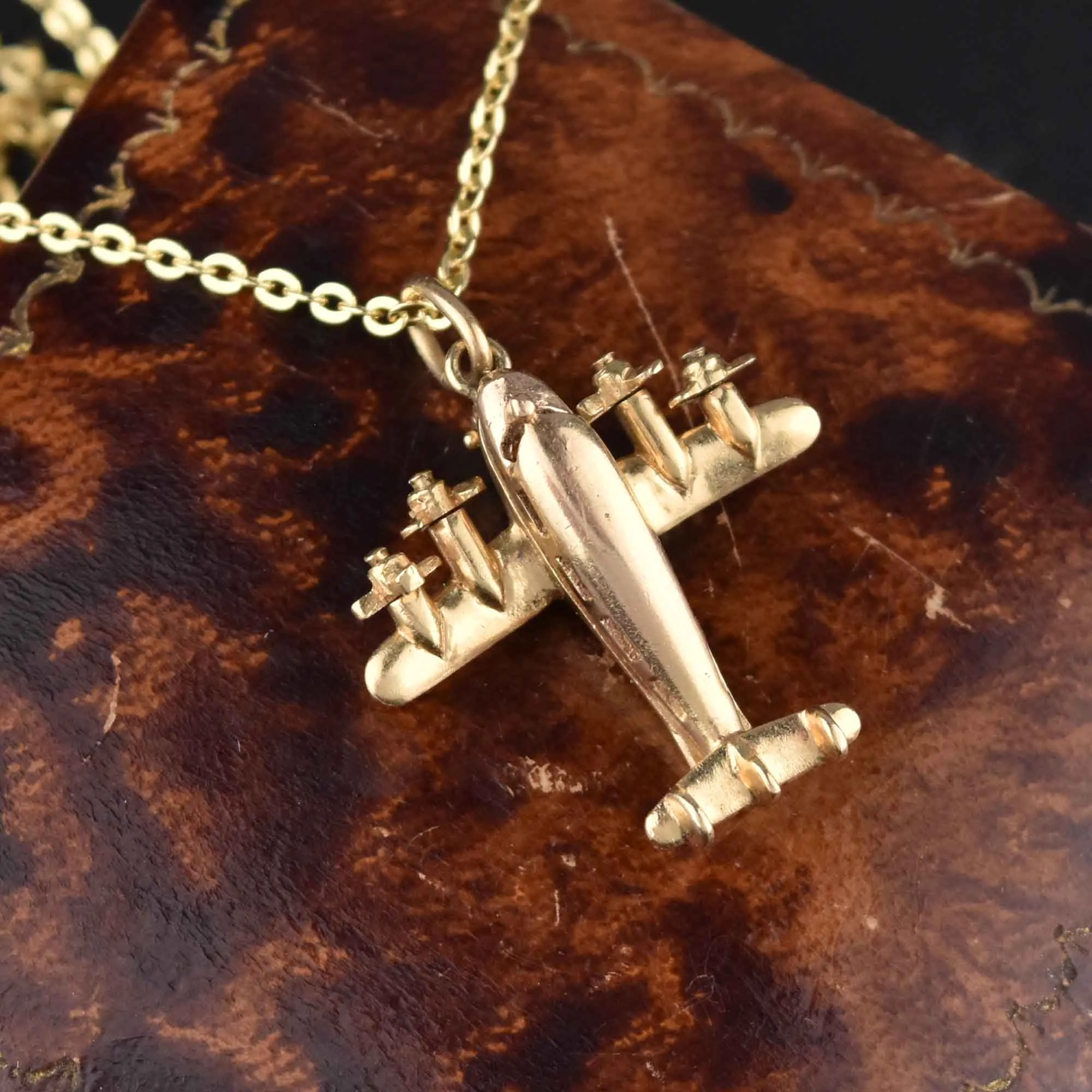 Moveable 14K Gold Airplane Charm Pendant Necklace