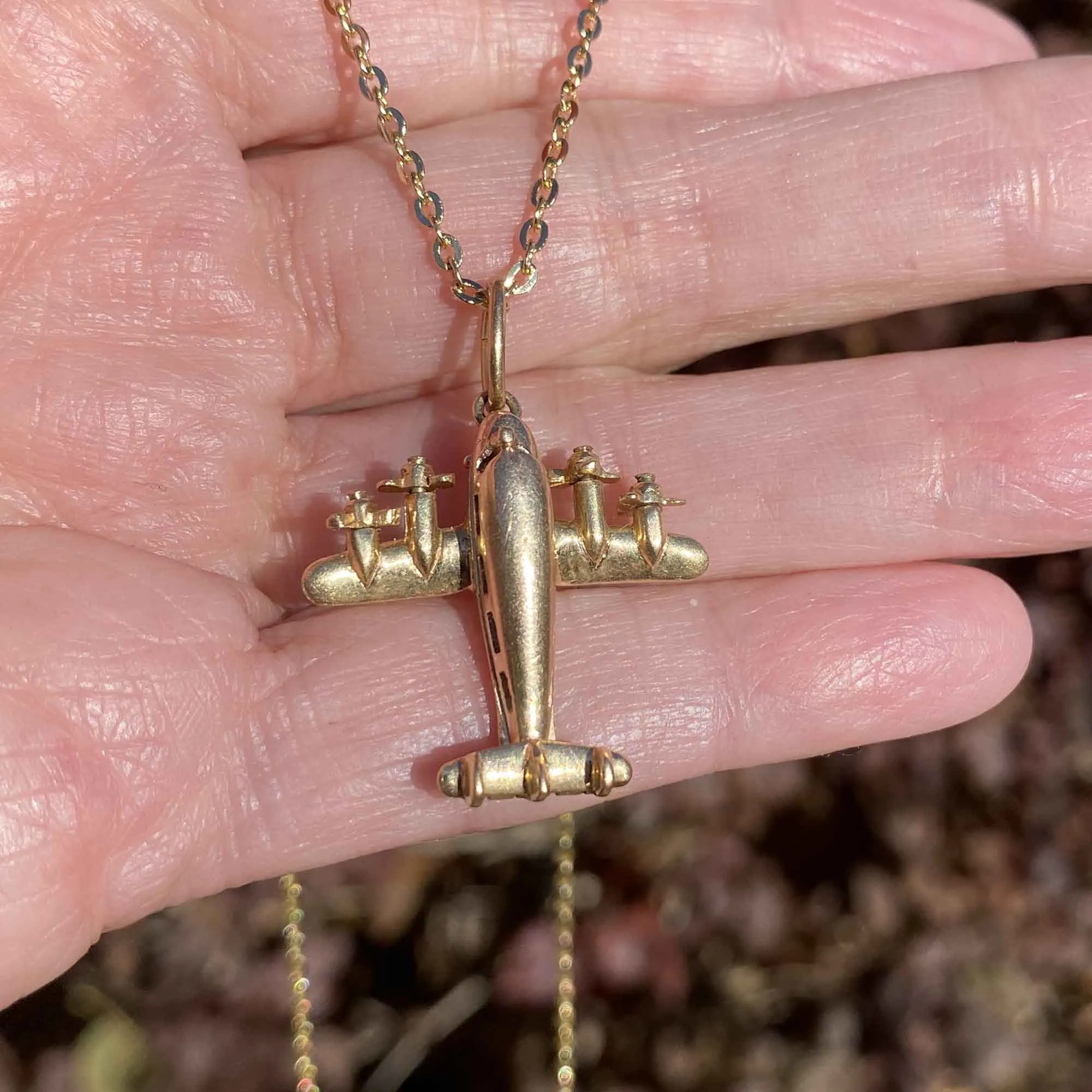 Moveable 14K Gold Airplane Charm Pendant Necklace