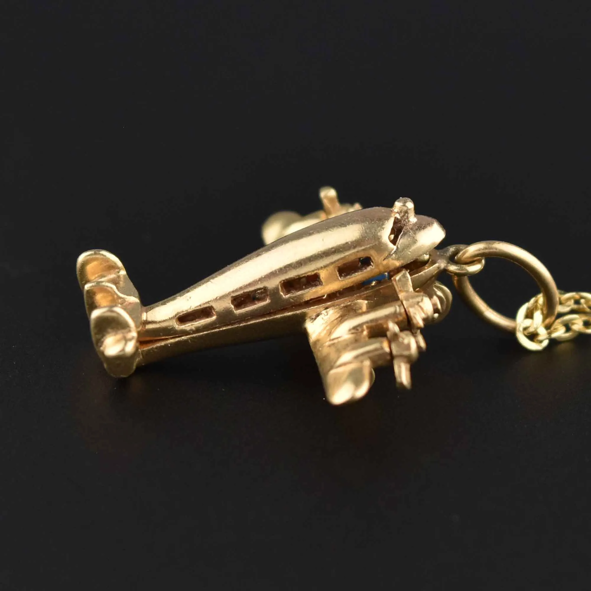 Moveable 14K Gold Airplane Charm Pendant Necklace