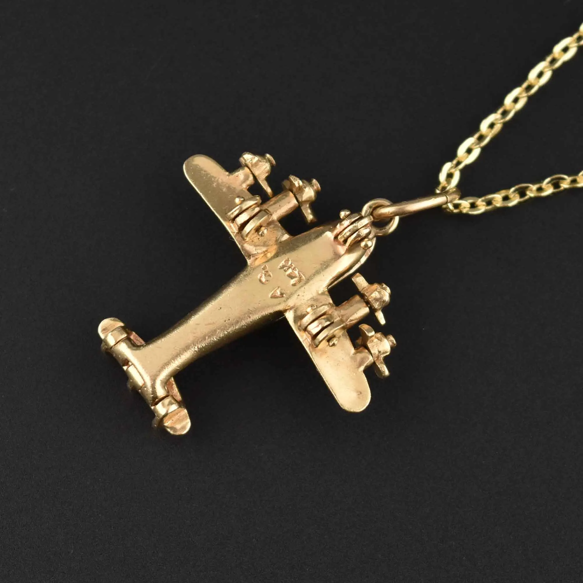 Moveable 14K Gold Airplane Charm Pendant Necklace