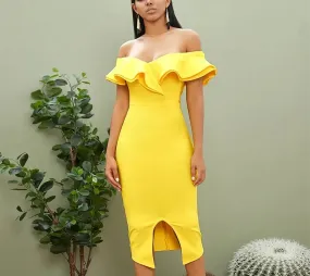 Off Shoulder Ruffles Midi Dress