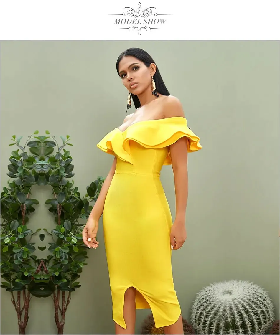 Off Shoulder Ruffles Midi Dress