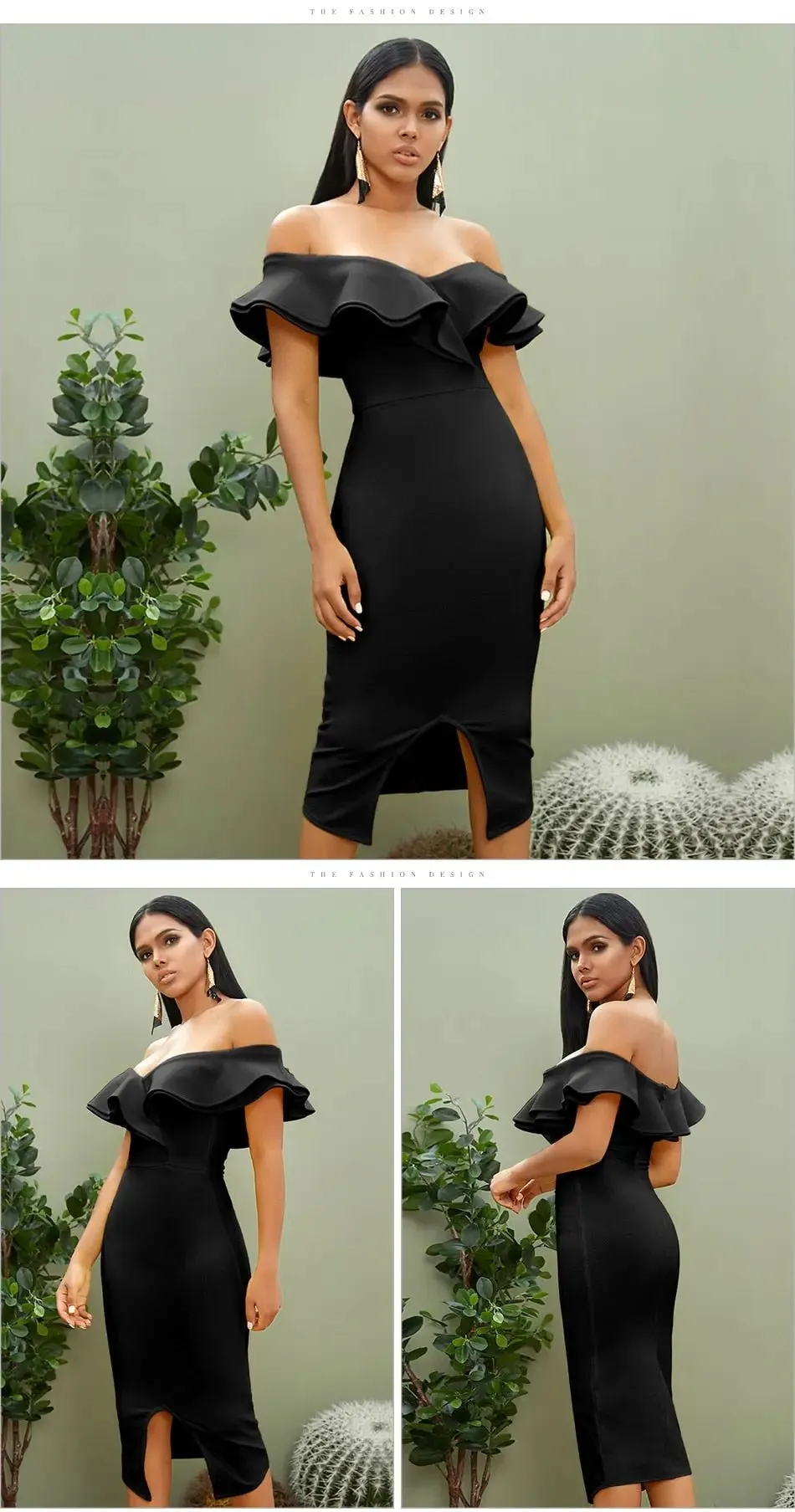 Off Shoulder Ruffles Midi Dress