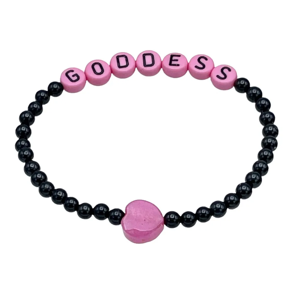 Onyx and Pink Jade Goddess Bracelet