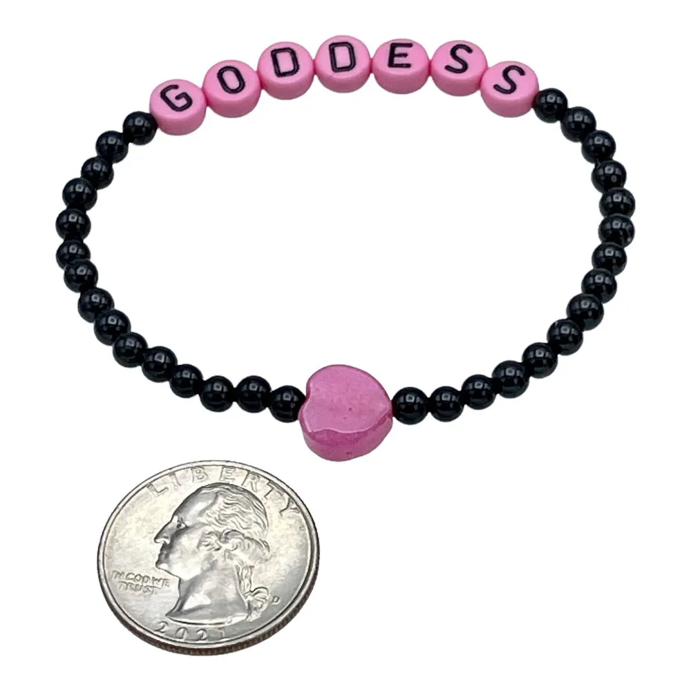 Onyx and Pink Jade Goddess Bracelet