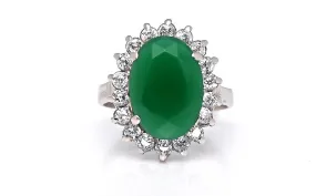 Oval Emerald Zircon Studded Gold Ring (925 Sterling Silver)