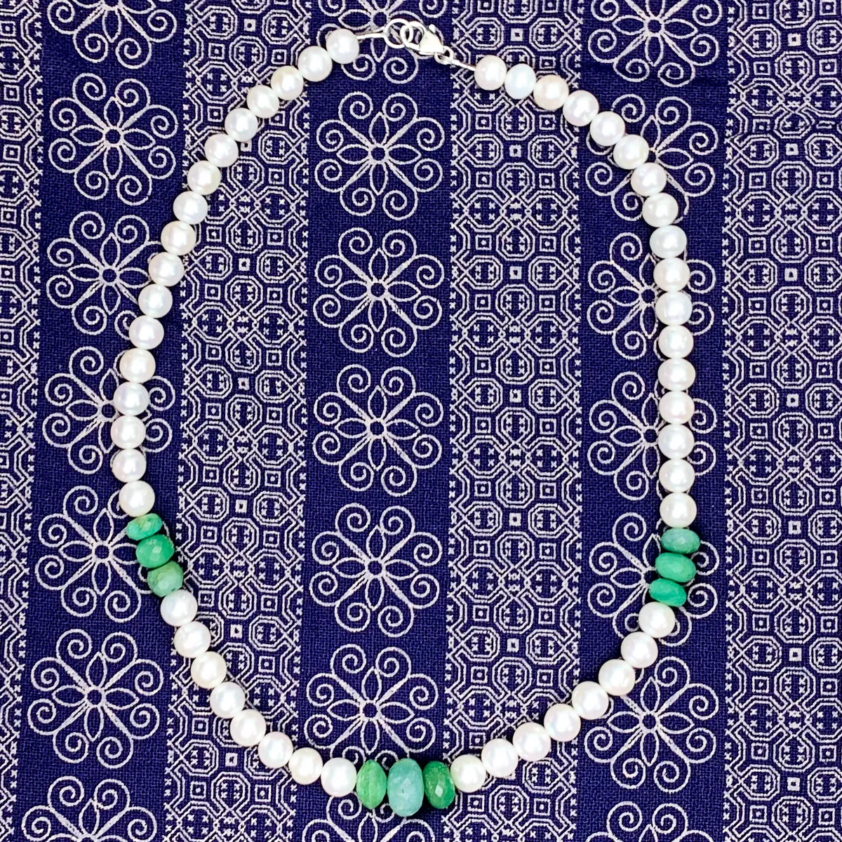 Pearl & Chrysoprase Necklace With Sterling Silver Trigger Clasp