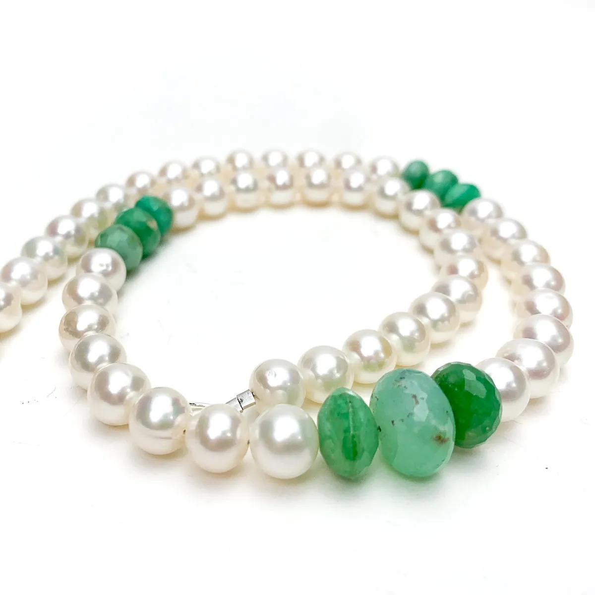 Pearl & Chrysoprase Necklace With Sterling Silver Trigger Clasp