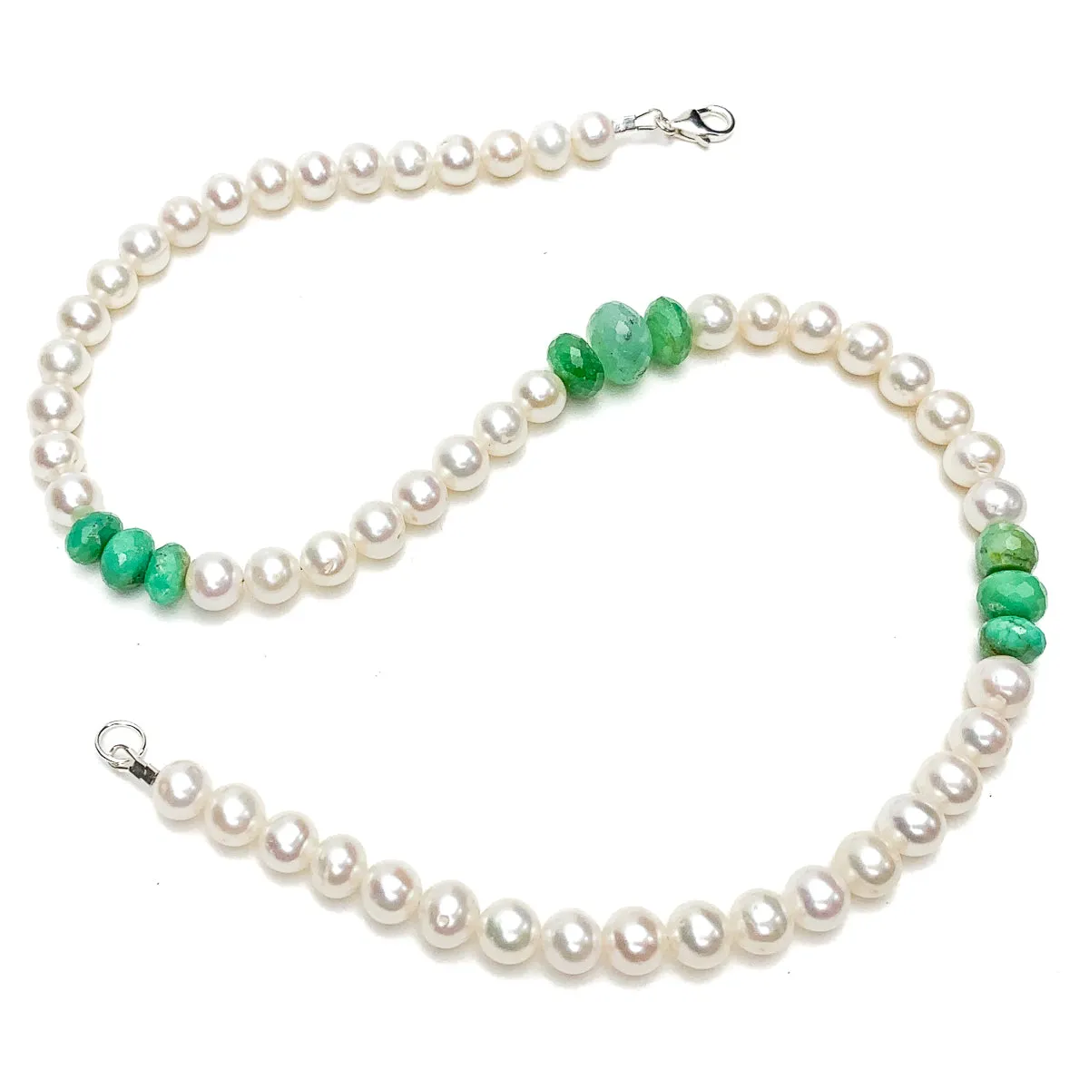 Pearl & Chrysoprase Necklace With Sterling Silver Trigger Clasp