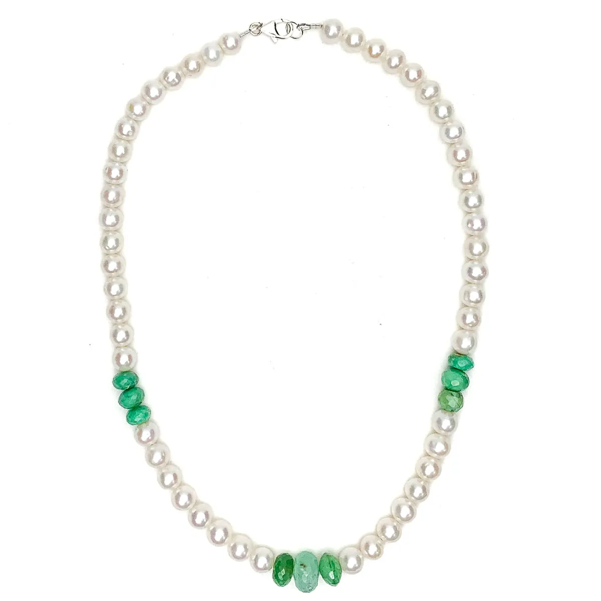 Pearl & Chrysoprase Necklace With Sterling Silver Trigger Clasp