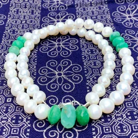 Pearl & Chrysoprase Necklace With Sterling Silver Trigger Clasp