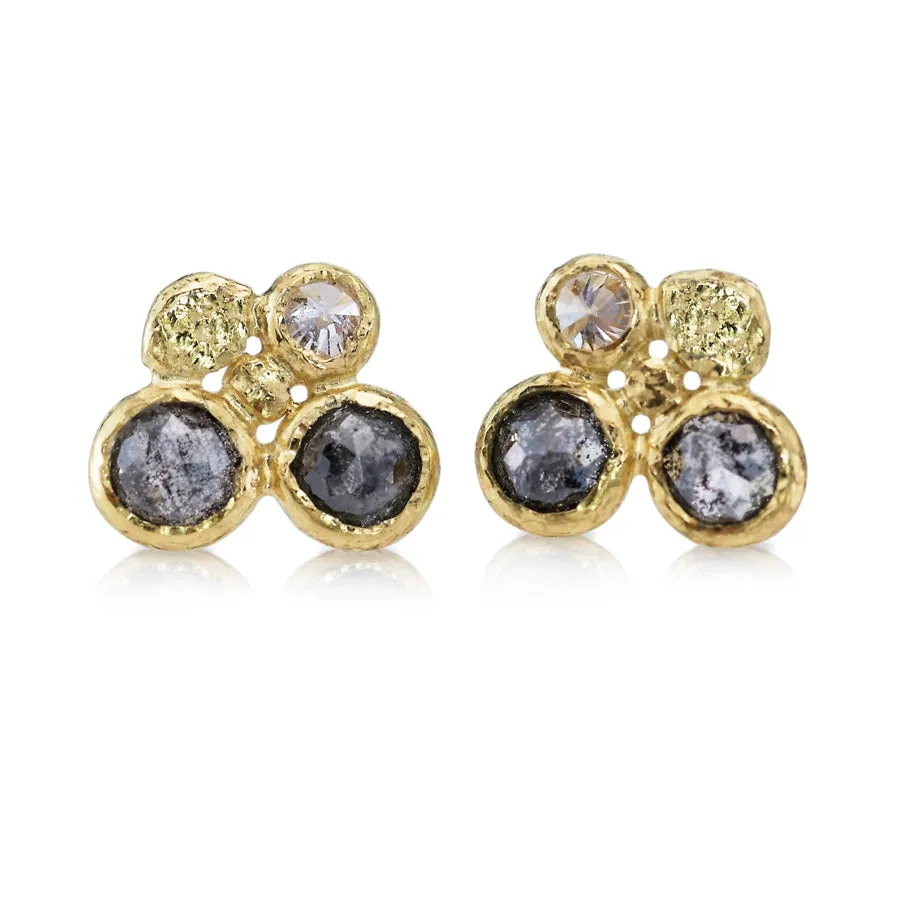 Pebbles Stud Earrings with Rustic Grey and White Diamonds