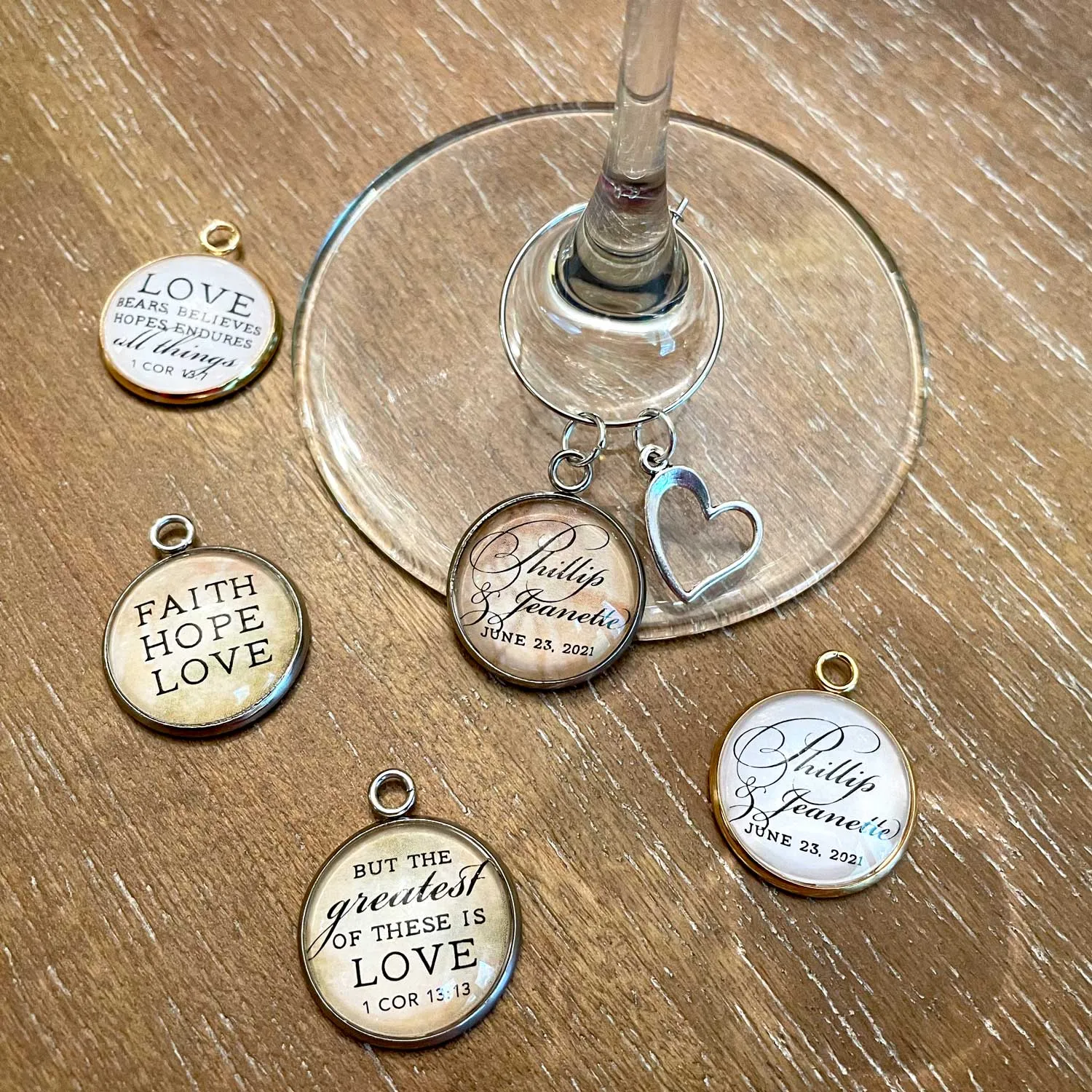 Personalized Wedding Glass Jewelry Making Charm, 20mm, Silver, Gold