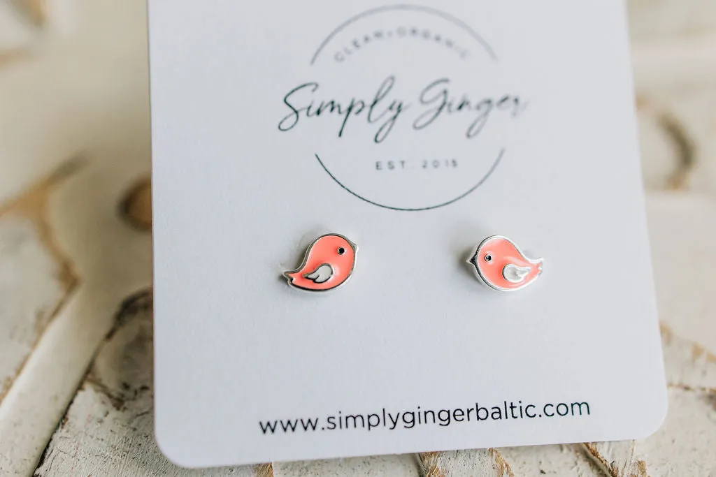 Pink Birdy Earrings ll Sterling Silver Studs ll Little Girls Earrings ll Birthday Gifts