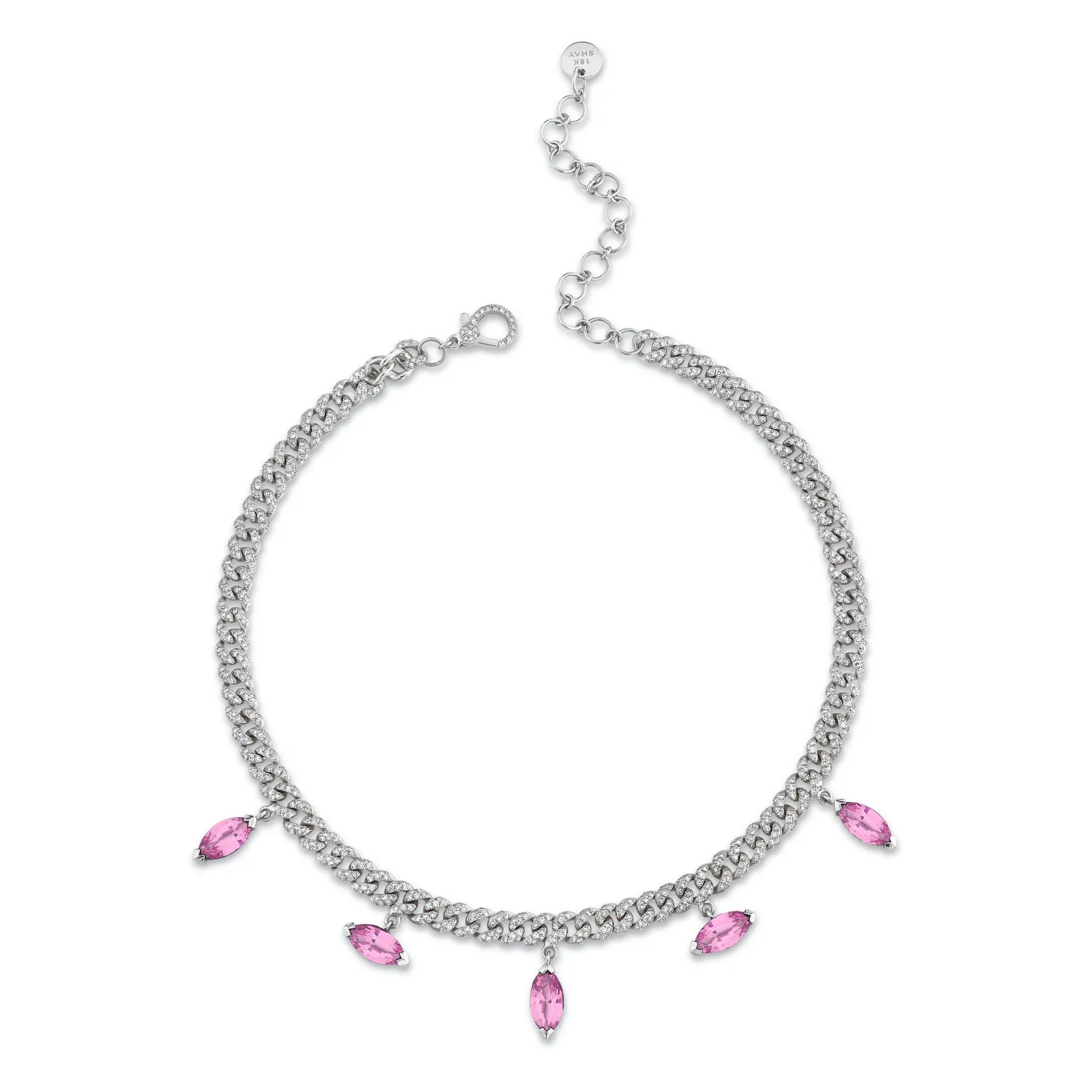 PINK SAPPHIRE MARQUISE DROP MINI LINK NECKLACE