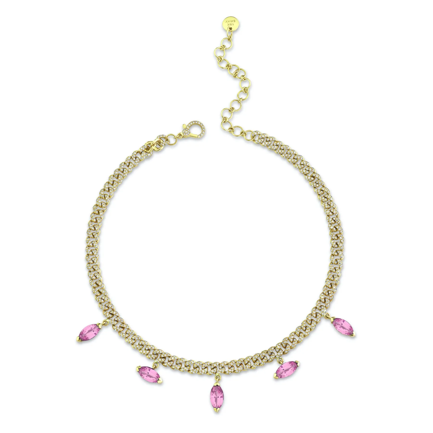 PINK SAPPHIRE MARQUISE DROP MINI LINK NECKLACE