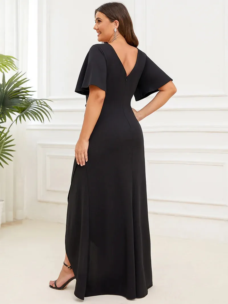 Plus Size High Low V Neck Evening Dresses