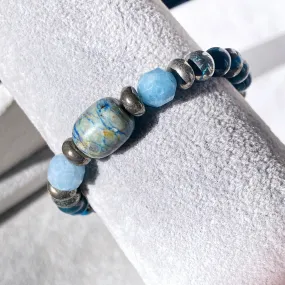 Pyrite, Aquamarine, and Chrysocolla gemstone Stretch bracelet