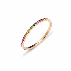 Rainbow 14K Gold, multi-color sapphire and Diamond Eternity Stacking Rings