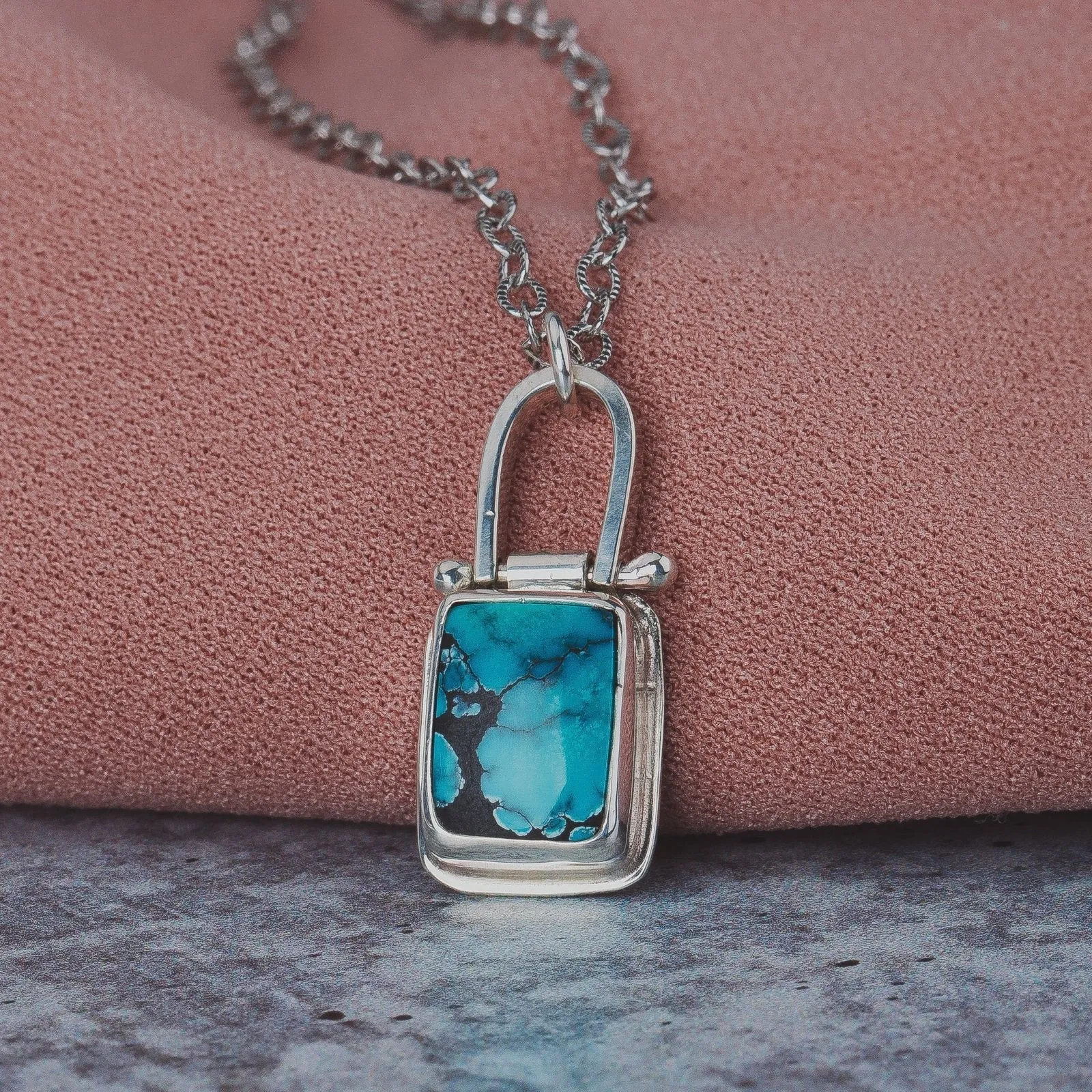 Rectangle Cloud Mountain Turquoise Hinge Necklace