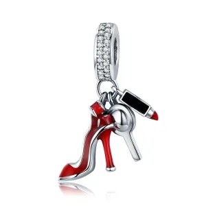 Red Stiletto Shoe Dangle Charm 925 Sterling Silver