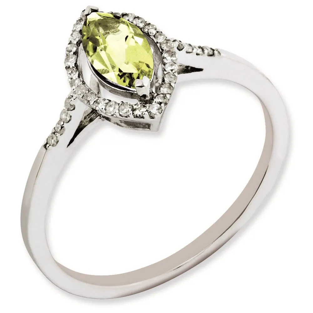 Rhodium-Plated Lemon Quartz & Diamond Ring in Sterling Silver