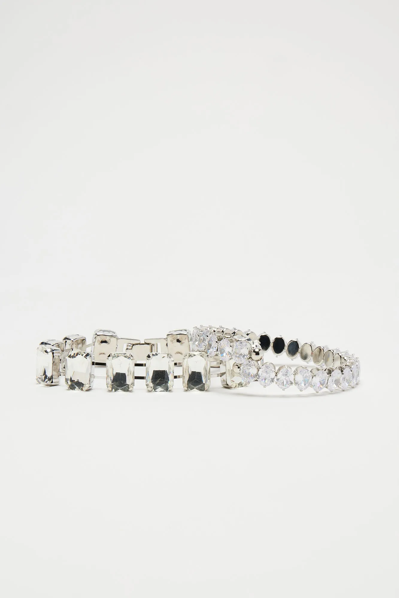 Richer Than Rich Rhinestone Bracelet Set - Silver