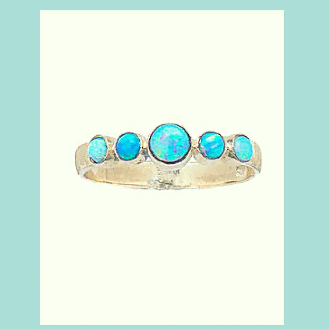 Rings for women ring for woman gold 9 ct with vivid blue opals,  israeli jewelry