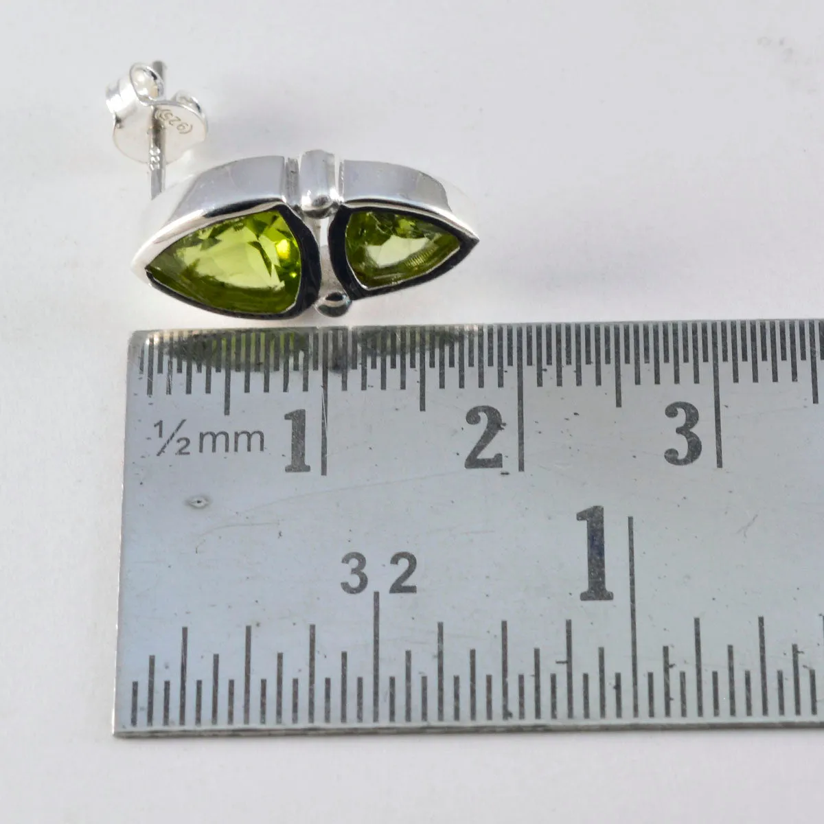 Riyo Fair Sterling Silver Earring For Sister Peridot Earring Bezel Setting Green Earring Stud Earring