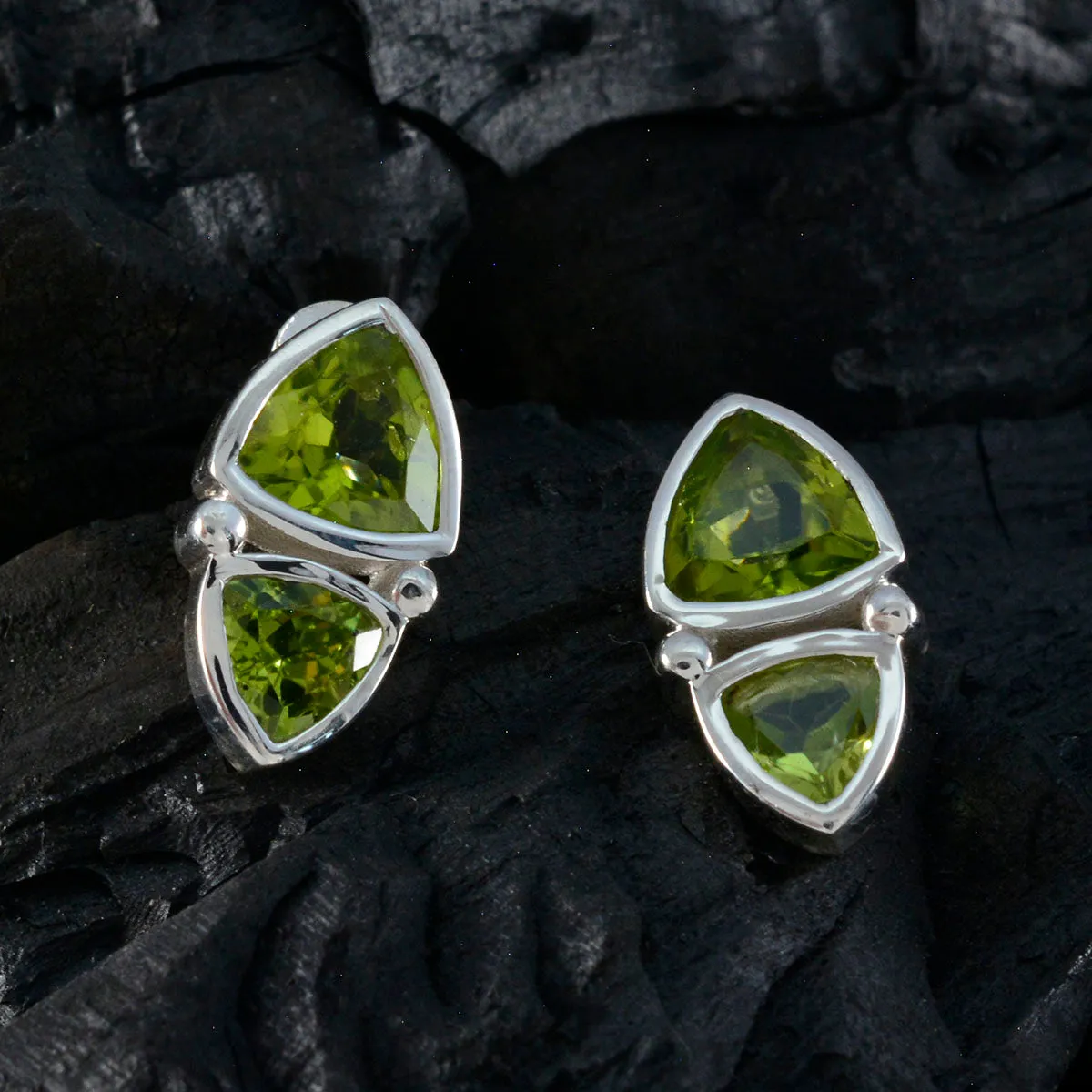 Riyo Fair Sterling Silver Earring For Sister Peridot Earring Bezel Setting Green Earring Stud Earring