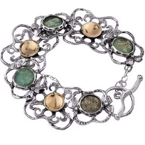 Roman Glass artistic jewelry. silver bracelet goldfilled roman glass bracelet.  verre romain