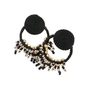 Rope Wrapped Beaded Fringe Open Circle Earrings