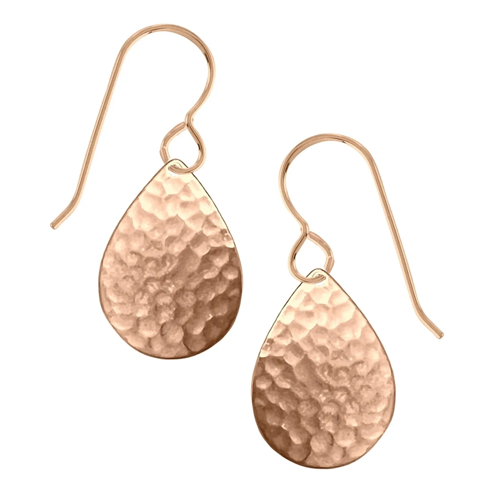 Rose Gold Hammered Teardrop Dangle Earrings