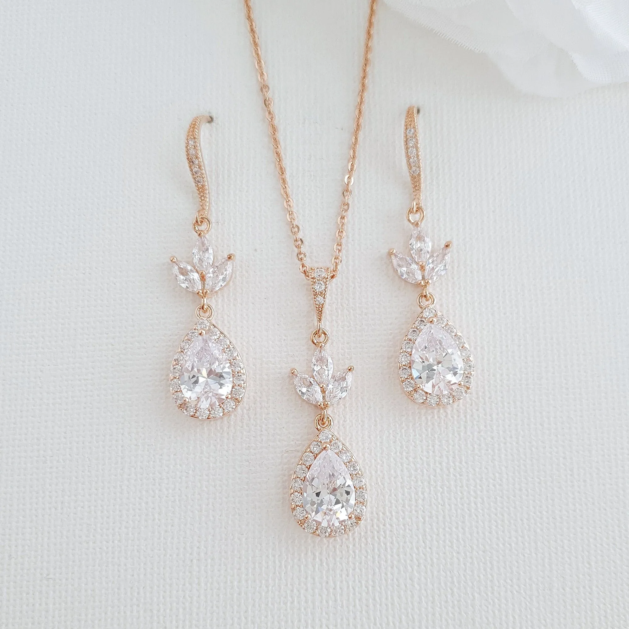 Rose Gold Necklace and Earrings Set for Weddings-Lotus