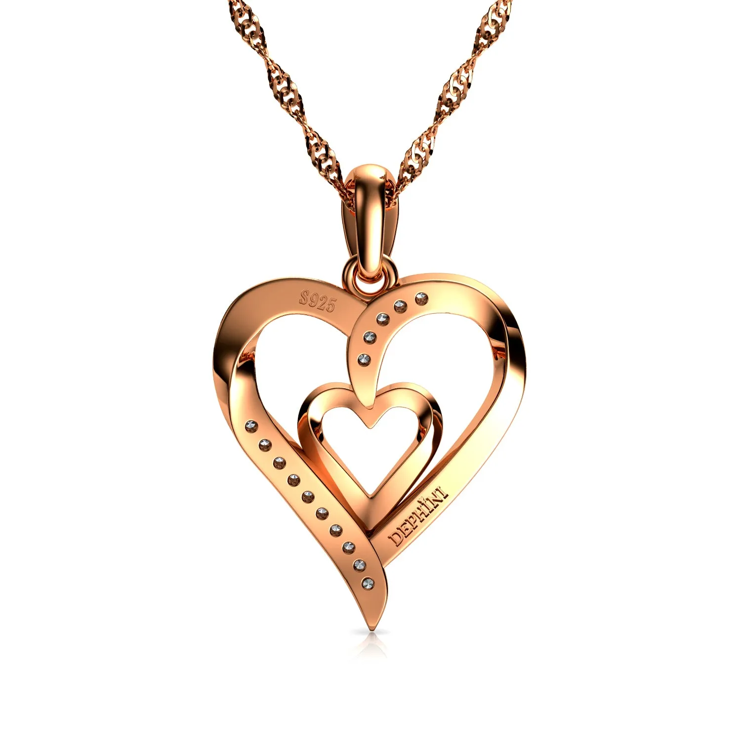 Rose Heart Necklace - 18ct Gold Plated 925 Sterling Silver Dephini