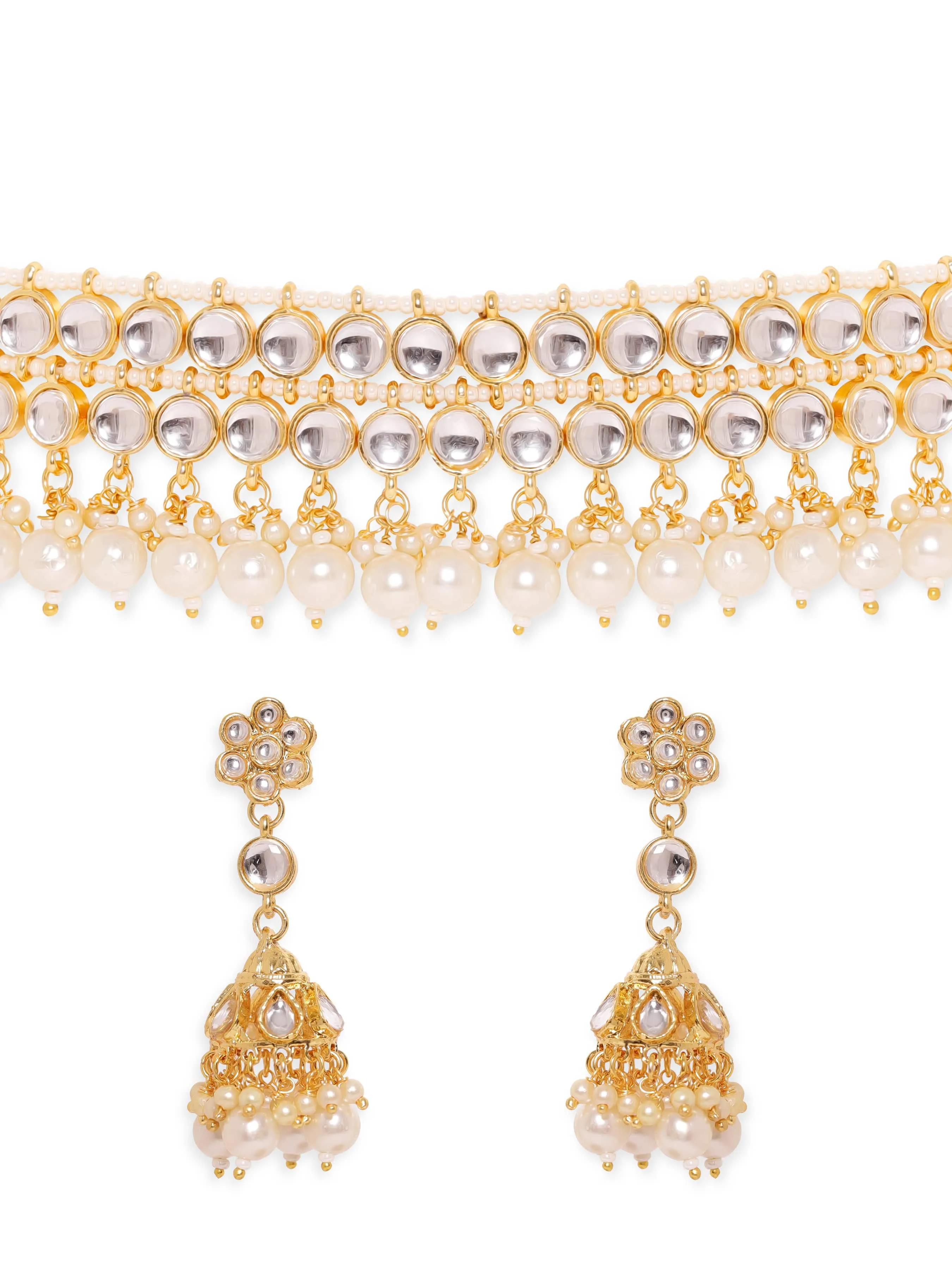 Rubans Divine Radiance 22K Gold Plated Kundan pearl beaded Choker jewelry Set