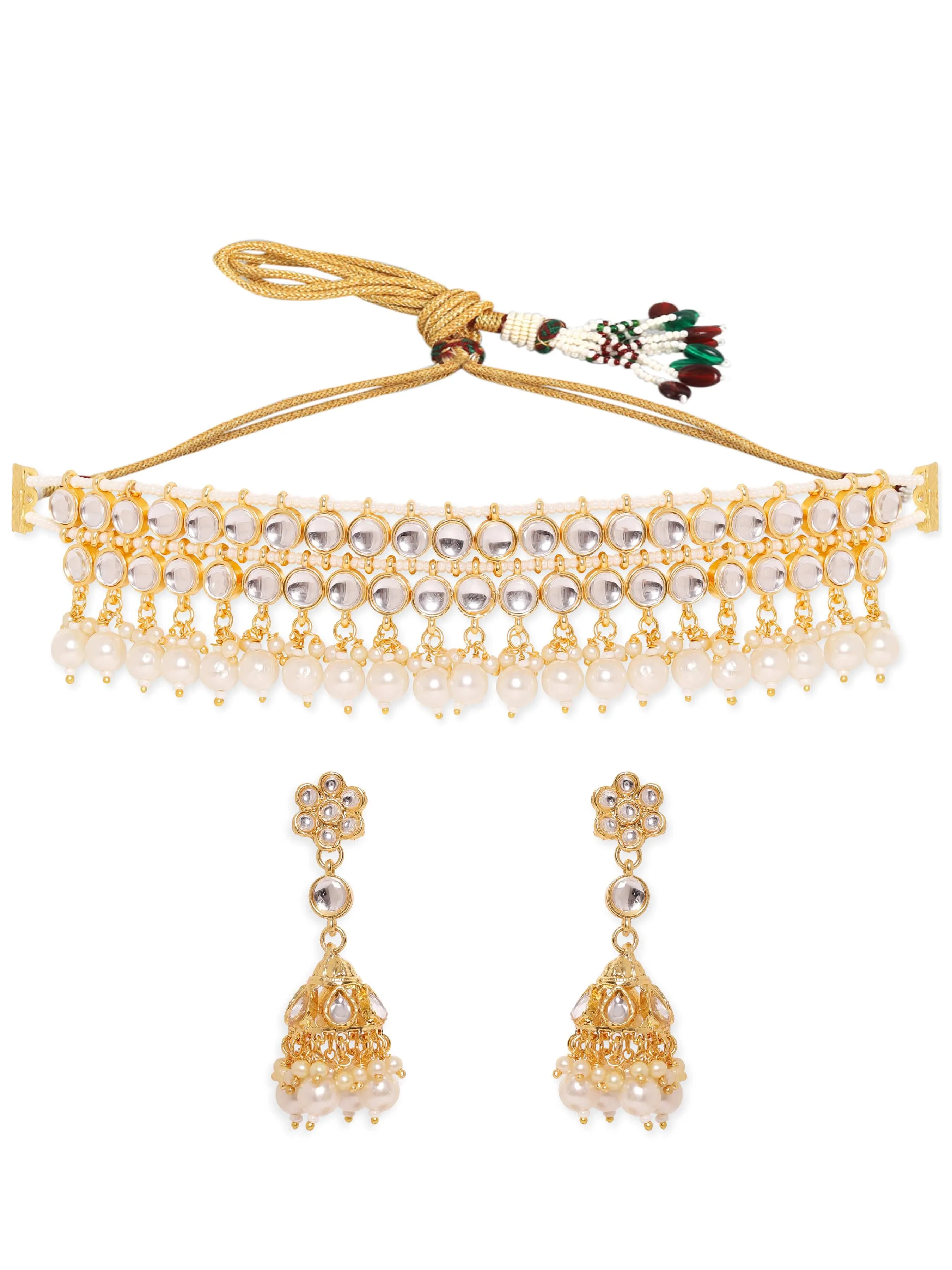 Rubans Divine Radiance 22K Gold Plated Kundan pearl beaded Choker jewelry Set