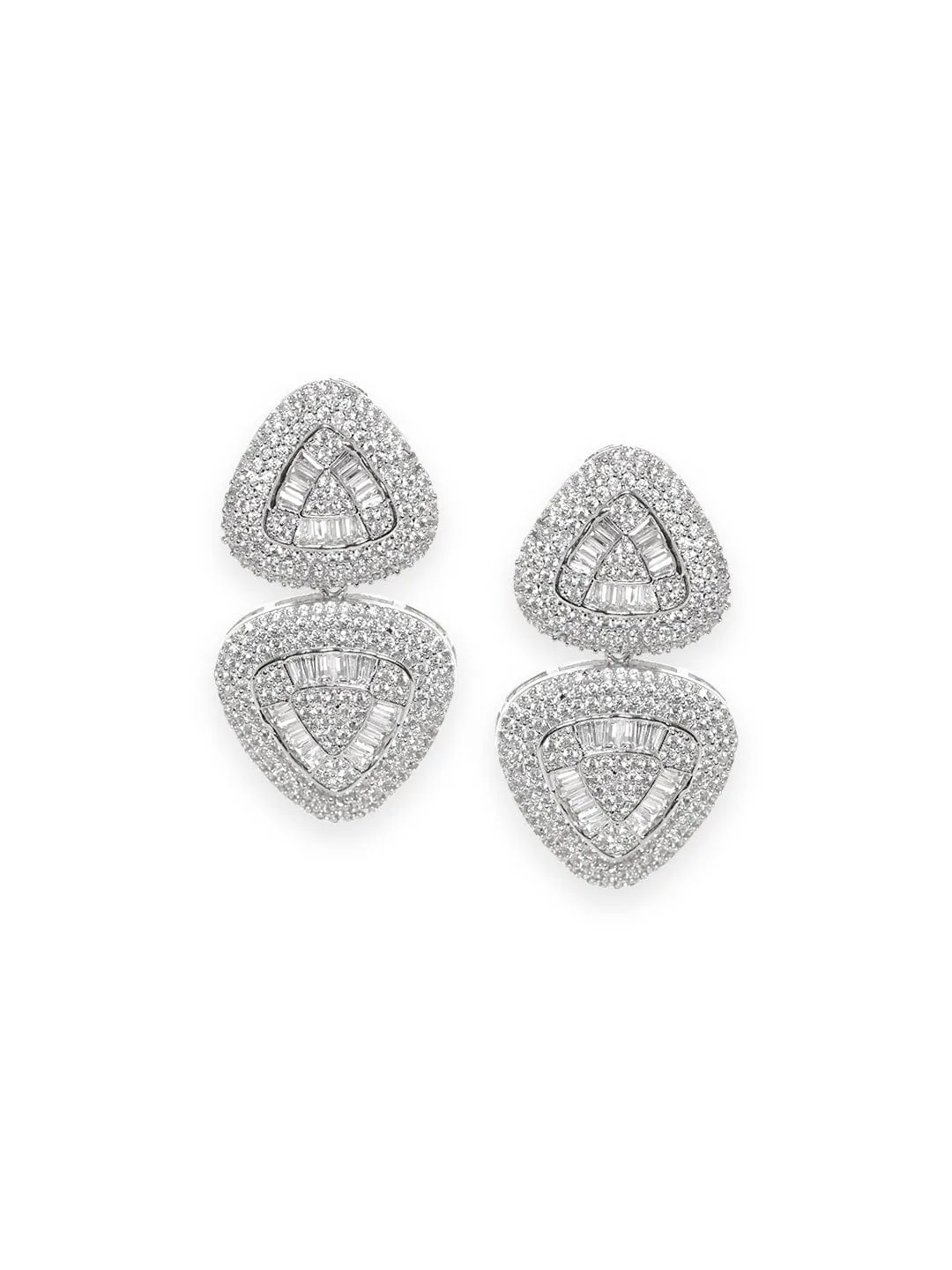 Rubans Rhodium Plated Baugget Studded Baguette Earrings