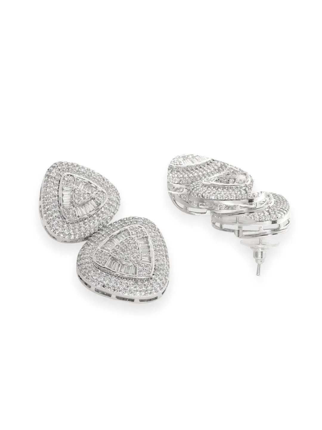 Rubans Rhodium Plated Baugget Studded Baguette Earrings