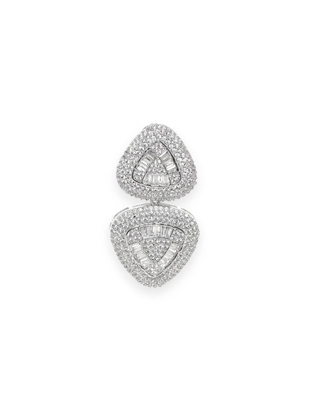 Rubans Rhodium Plated Baugget Studded Baguette Earrings