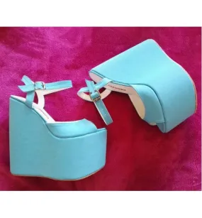 Sandals Baby Blue Wedge Heel Black Platform High Heels Shoes