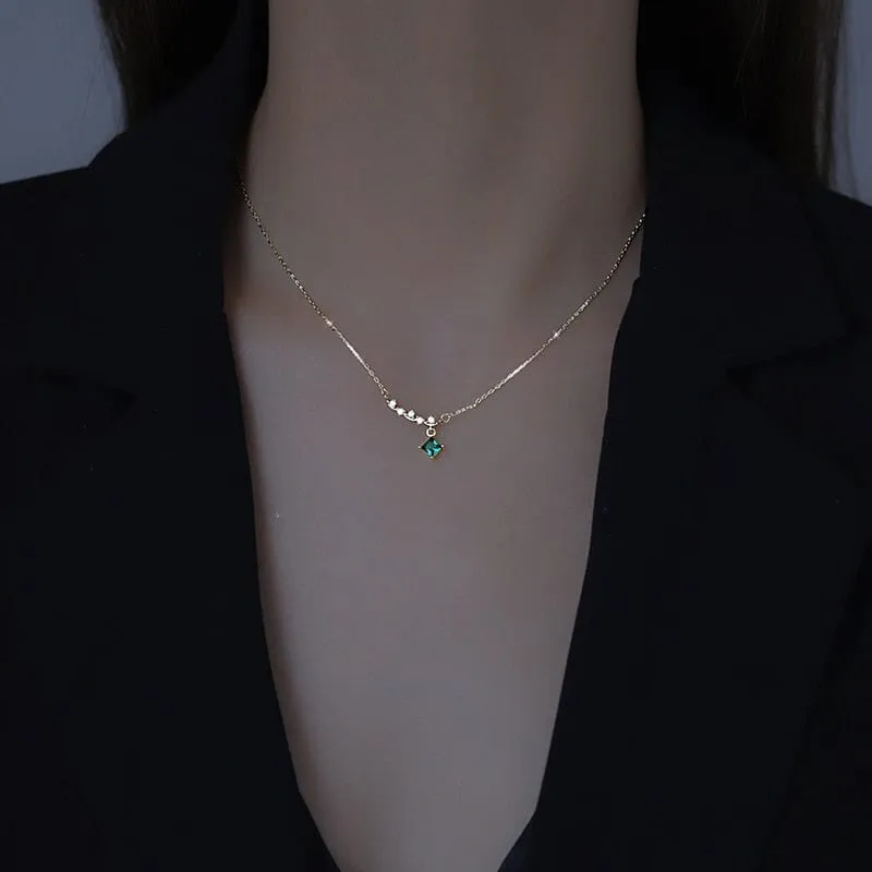 Shiny Star Emerald Pendant Necklace - 925 Sterling Silver