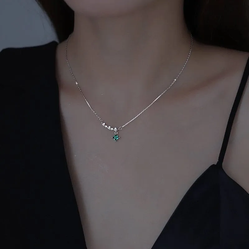 Shiny Star Emerald Pendant Necklace - 925 Sterling Silver