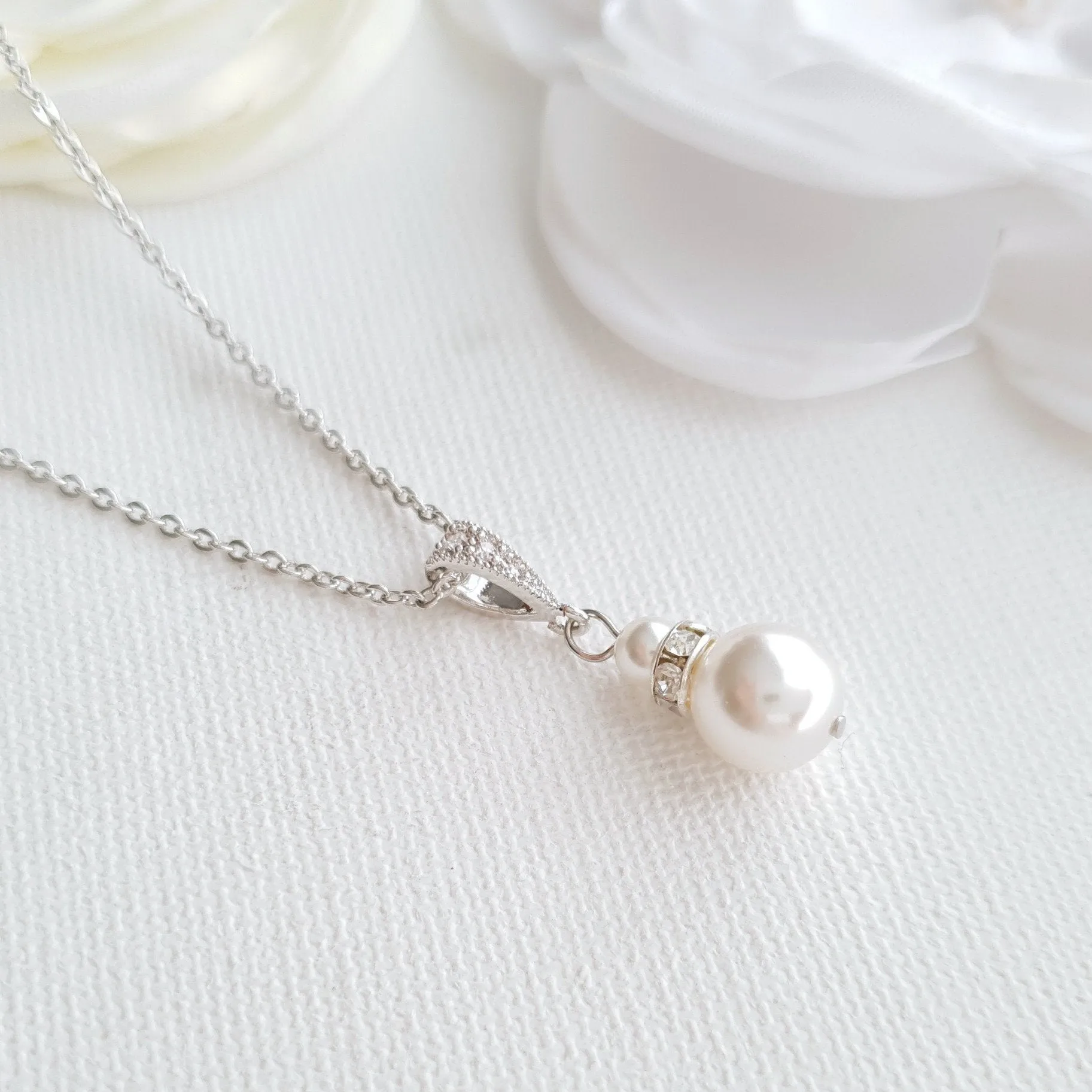 Silver Bridesmaid Pearl Necklace- Ava