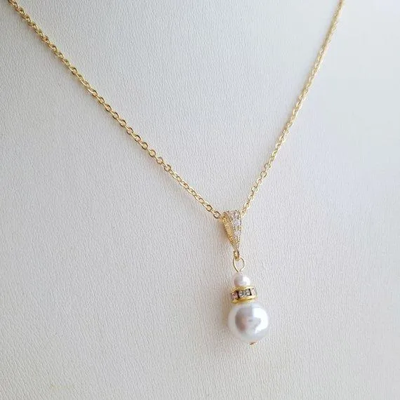 Silver Bridesmaid Pearl Necklace- Ava