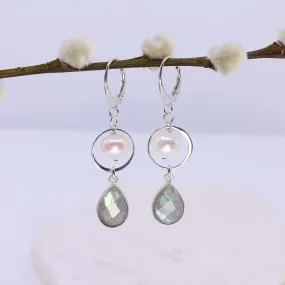 Silverton - Labradorite and Pearl Silver Drop Earrings